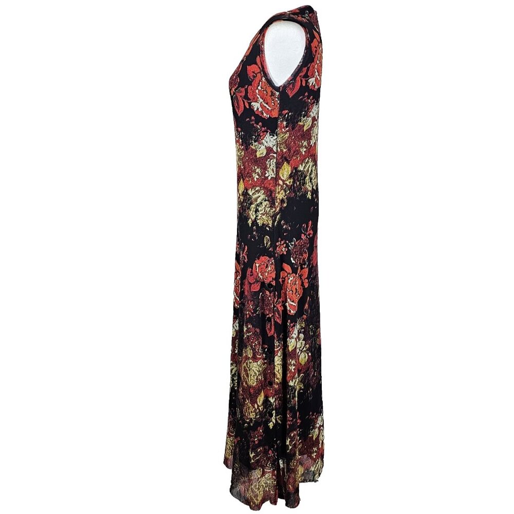 Jean Paul Gaultier Black Maxi Dress with Red and Gold Floral Print - Picture 6 of 7